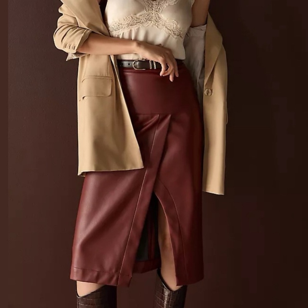Anthropologie Burgundy Pencil Skirt, size 10.